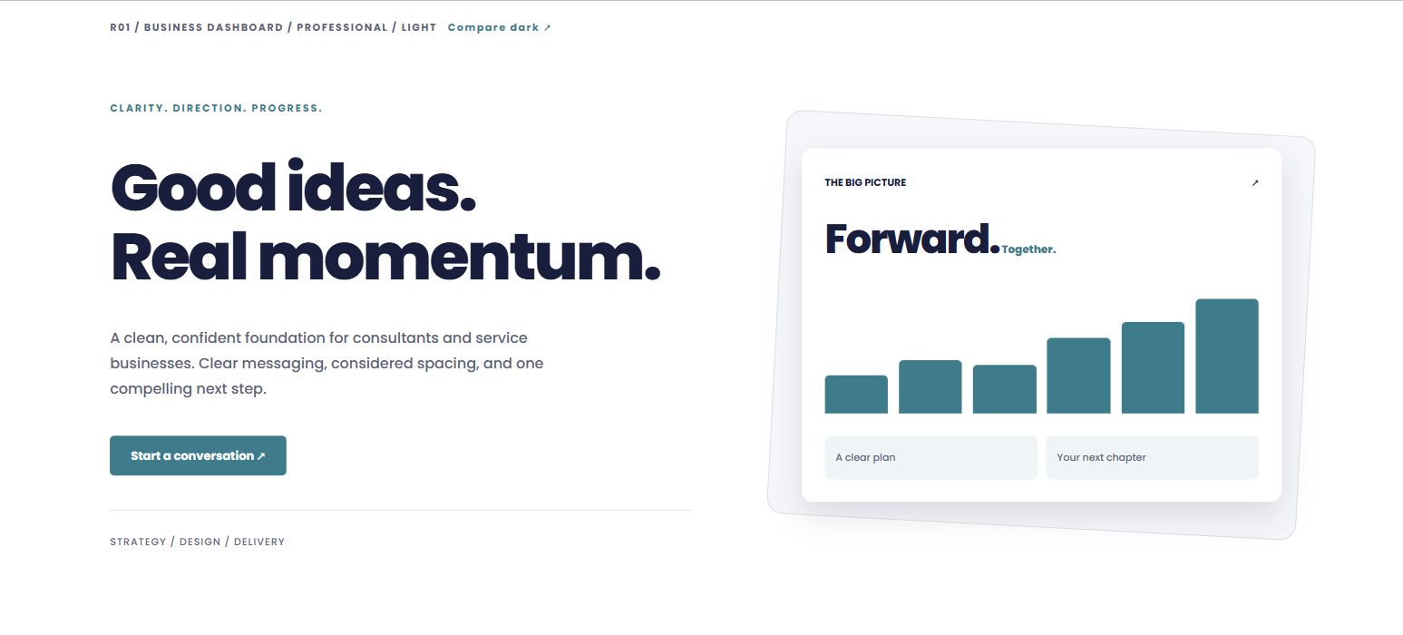 Business dashboard — actual light design preview