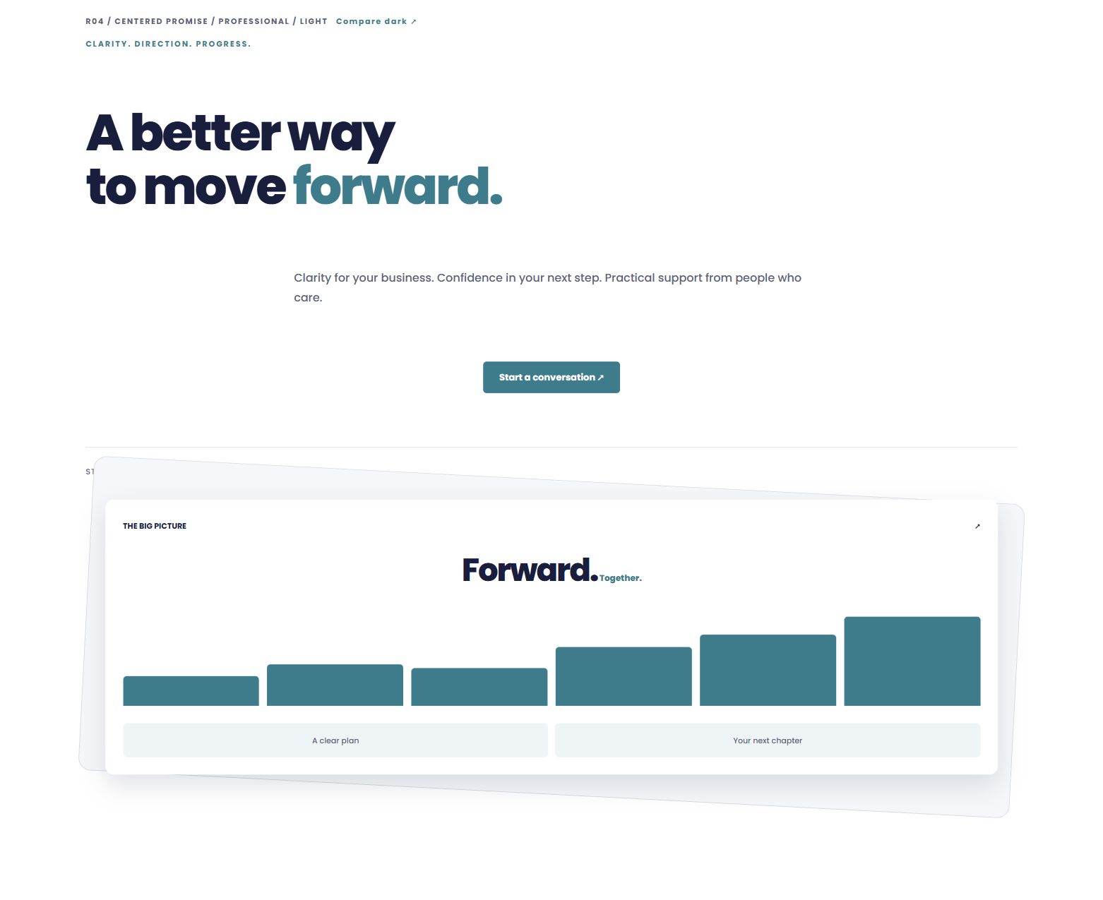 Centered promise — actual light design preview