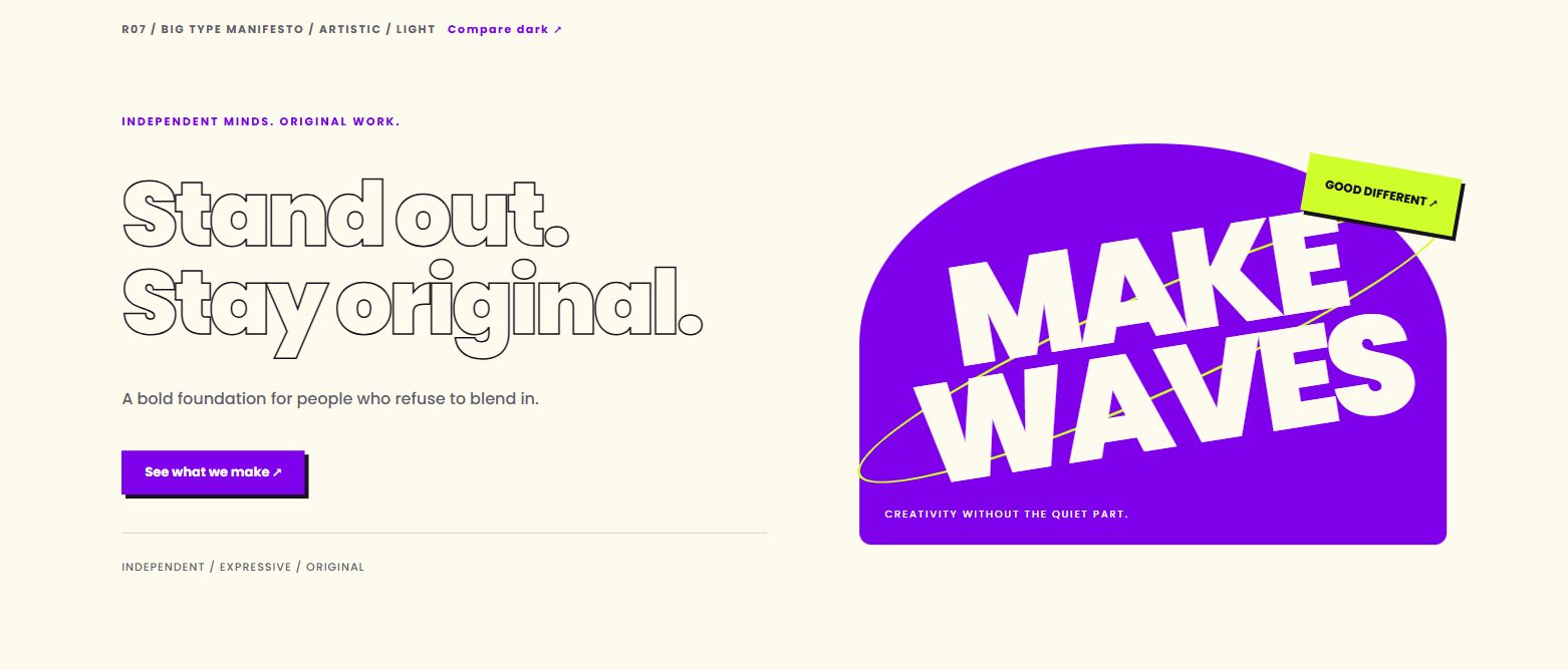 Big type manifesto — actual light design preview