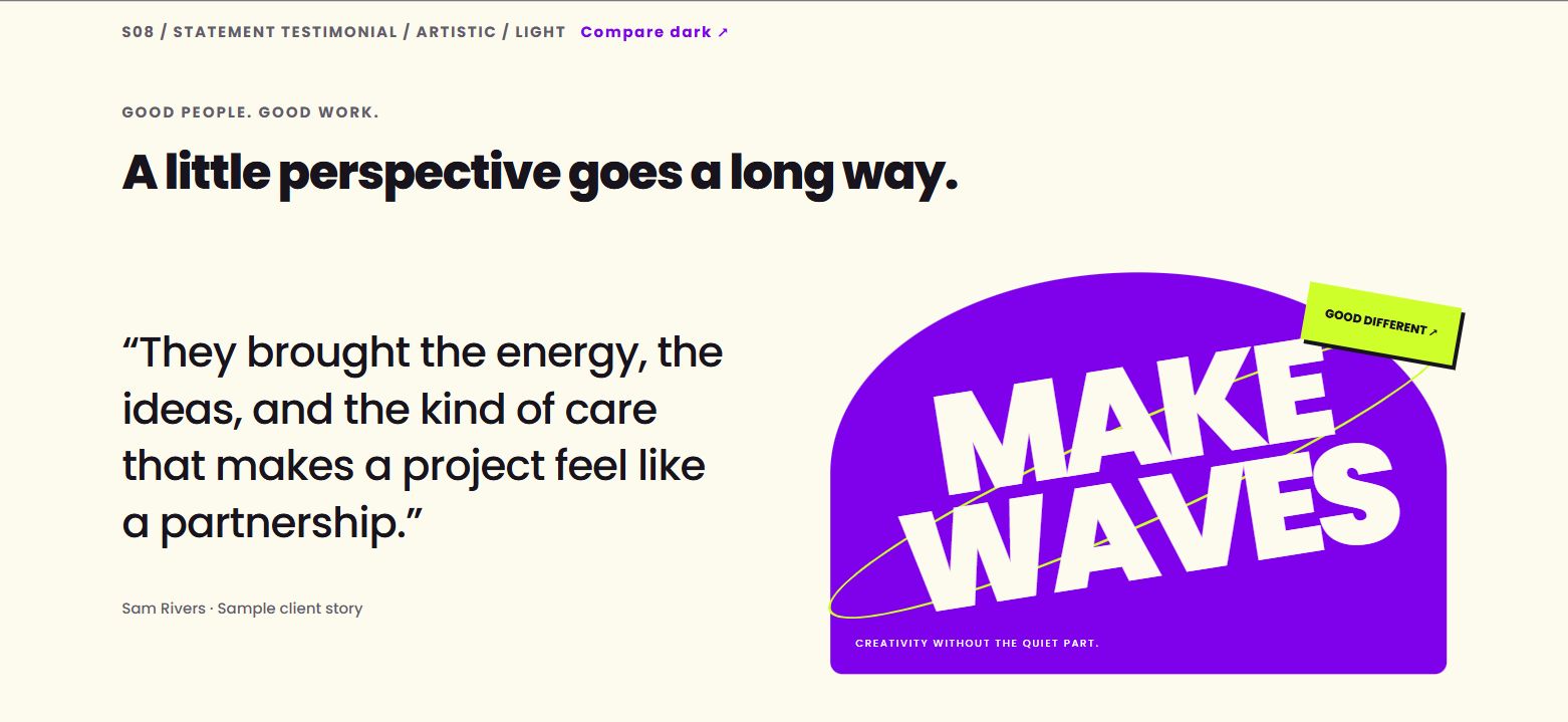 Statement testimonial — actual light design preview