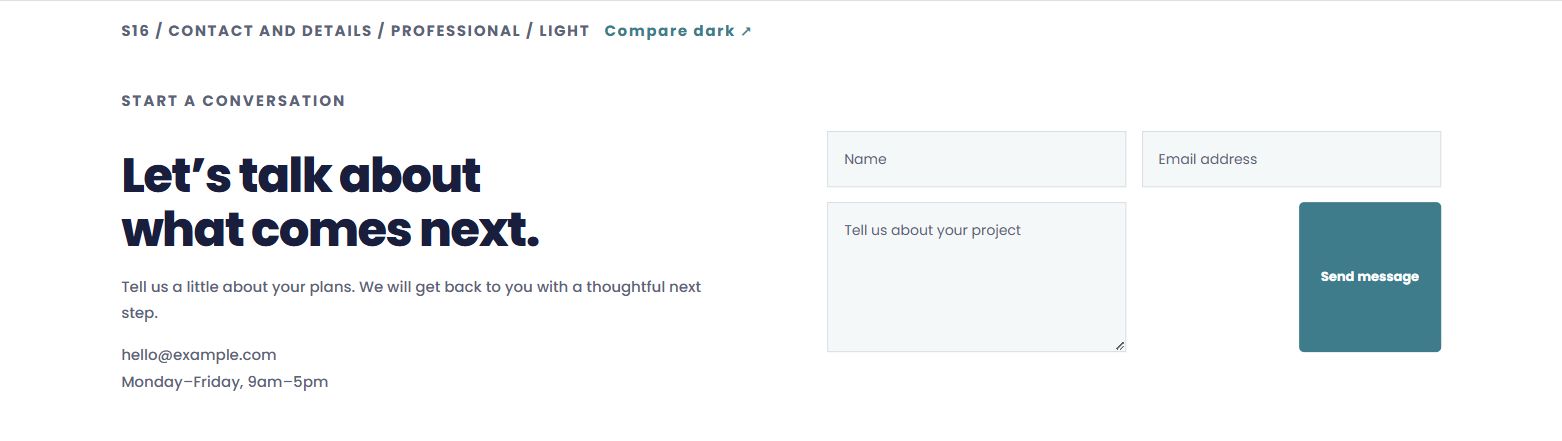 Contact and details — actual light design preview