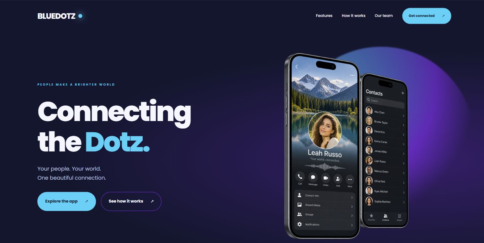 BlueDotz Original — actual Divi 5 app landing page