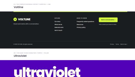 Footerz Pack #1 Divi 5 footer previews in charcoal and lime, and purple and yellow
