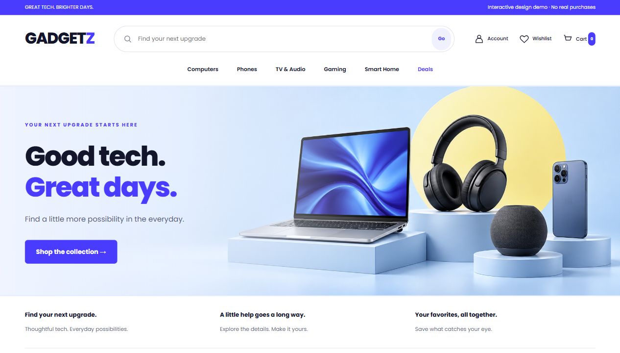 Gadgetz — actual Divi 5 electronics storefront