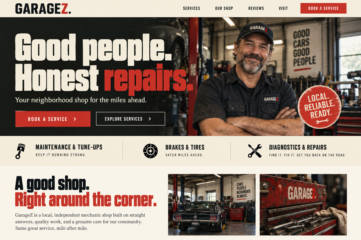 Garagez approved homepage design preview